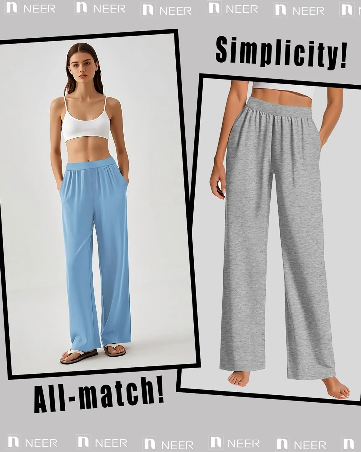 Neer 4 Pack Women's Wide Leg Sweatpants, Lounge Pajama Pants Loose Cotton Yoga Pant Elastic Waist Workout Jogger with Pockets