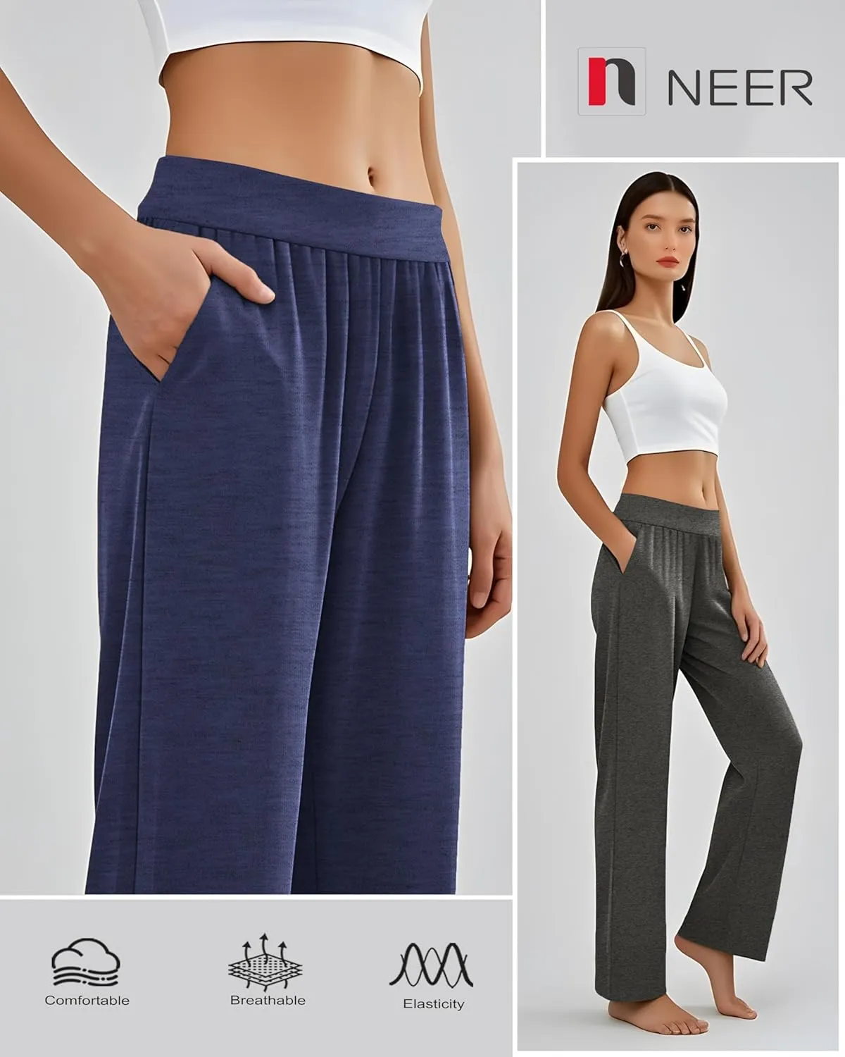 Neer 4 Pack Women's Wide Leg Sweatpants, Lounge Pajama Pants Loose Cotton Yoga Pant Elastic Waist Workout Jogger with Pockets