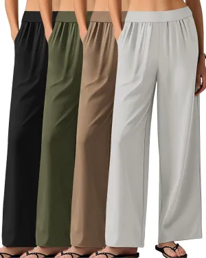 Neer 4 Pack Women's Wide Leg Sweatpants, Lounge Pajama Pants Loose Cotton Yoga Pant Elastic Waist Workout Jogger with Pockets