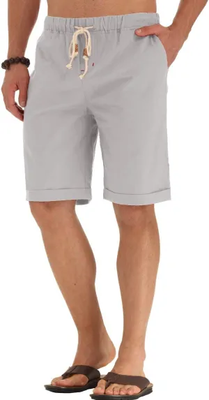 NITAGUT Men's Linen Casual Classic Fit Short Drawstring Summer Beach Shorts