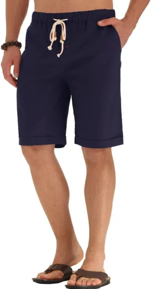 NITAGUT Men's Linen Casual Classic Fit Short Drawstring Summer Beach Shorts