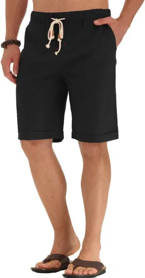 NITAGUT Men's Linen Casual Classic Fit Short Drawstring Summer Beach Shorts