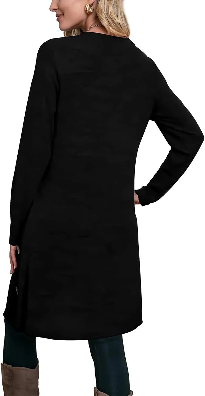 OFEEFAN Womens Long Sleeve Tunic Dres Fall Outfits with Pockets Buttons