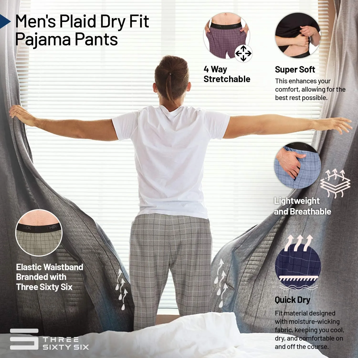 Performance Dry Fit Pajama Pants for Men - Stretch Lounge Pjs with Pockets, Tapered Fit, Solid