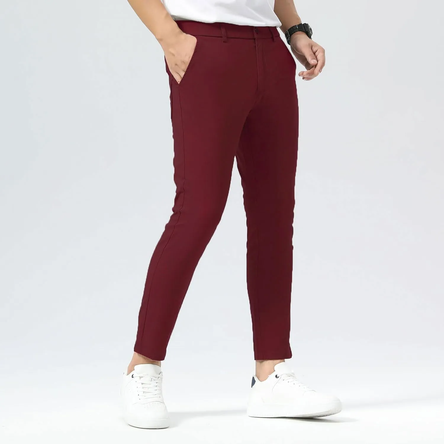Plaid&Plain Men's Slim Fit Khaki Pants Stretch Cropped Chino Skinny Pants