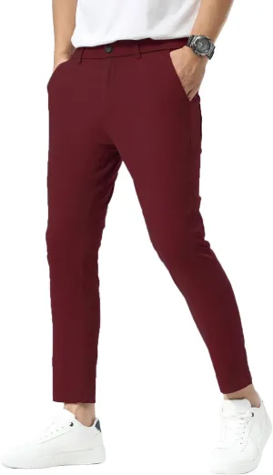 Plaid&Plain Men's Slim Fit Khaki Pants Stretch Cropped Chino Skinny Pants