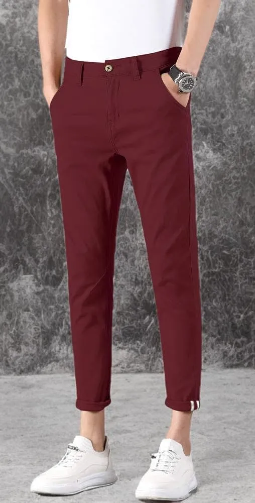 Plaid&Plain Men's Slim Fit Khaki Pants Stretch Cropped Chino Skinny Pants