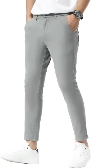 Plaid&Plain Men's Slim Fit Khaki Pants Stretch Cropped Chino Skinny Pants