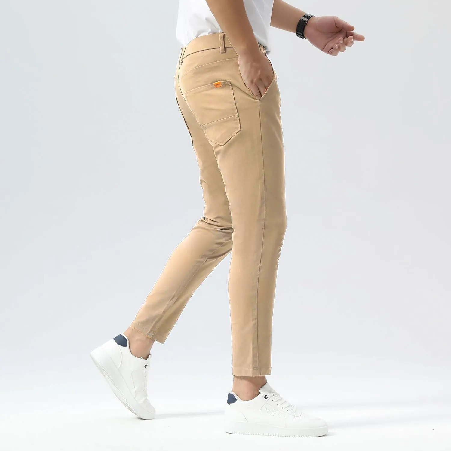 Plaid&Plain Men's Slim Fit Khaki Pants Stretch Cropped Chino Skinny Pants