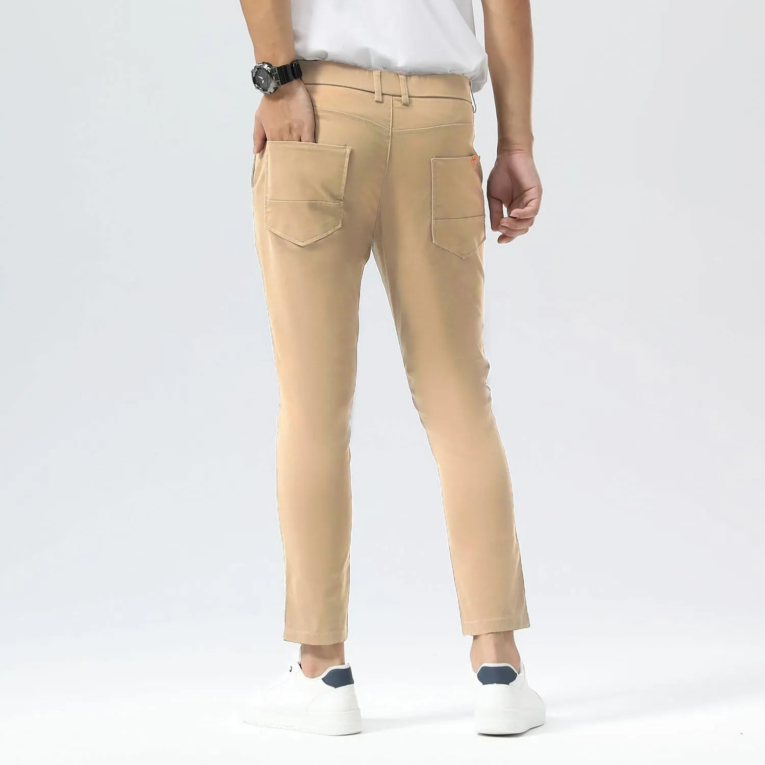 Plaid&Plain Men's Slim Fit Khaki Pants Stretch Cropped Chino Skinny Pants