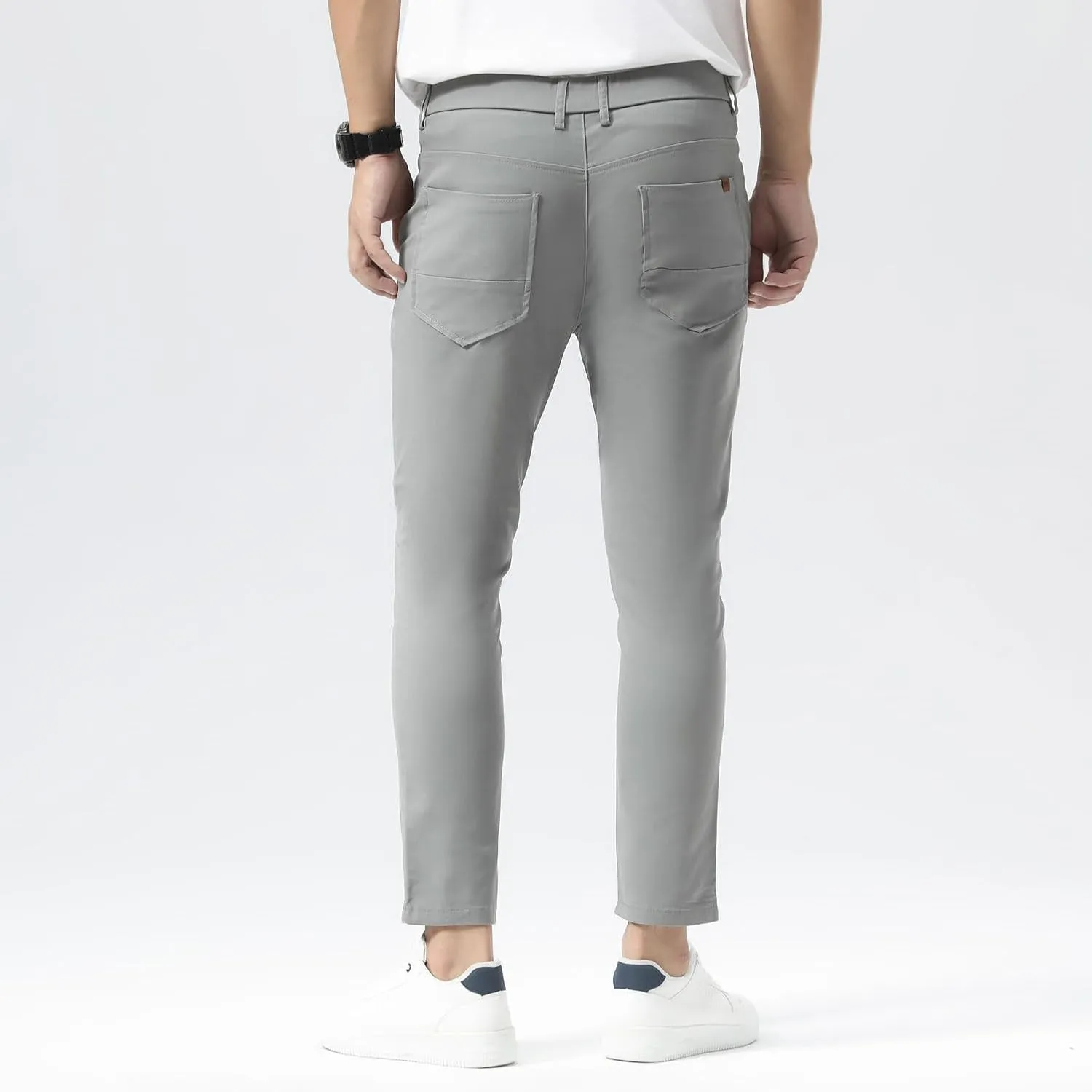 Plaid&Plain Men's Slim Fit Khaki Pants Stretch Cropped Chino Skinny Pants