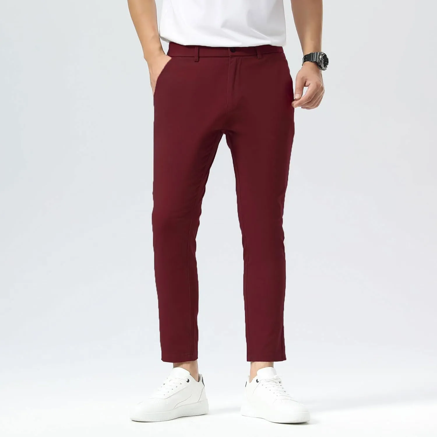 Plaid&Plain Men's Slim Fit Khaki Pants Stretch Cropped Chino Skinny Pants