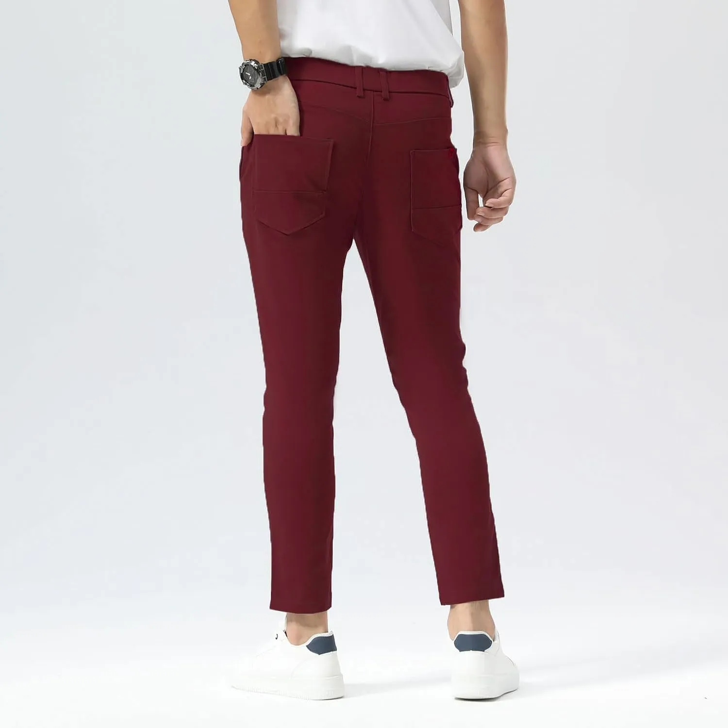 Plaid&Plain Men's Slim Fit Khaki Pants Stretch Cropped Chino Skinny Pants