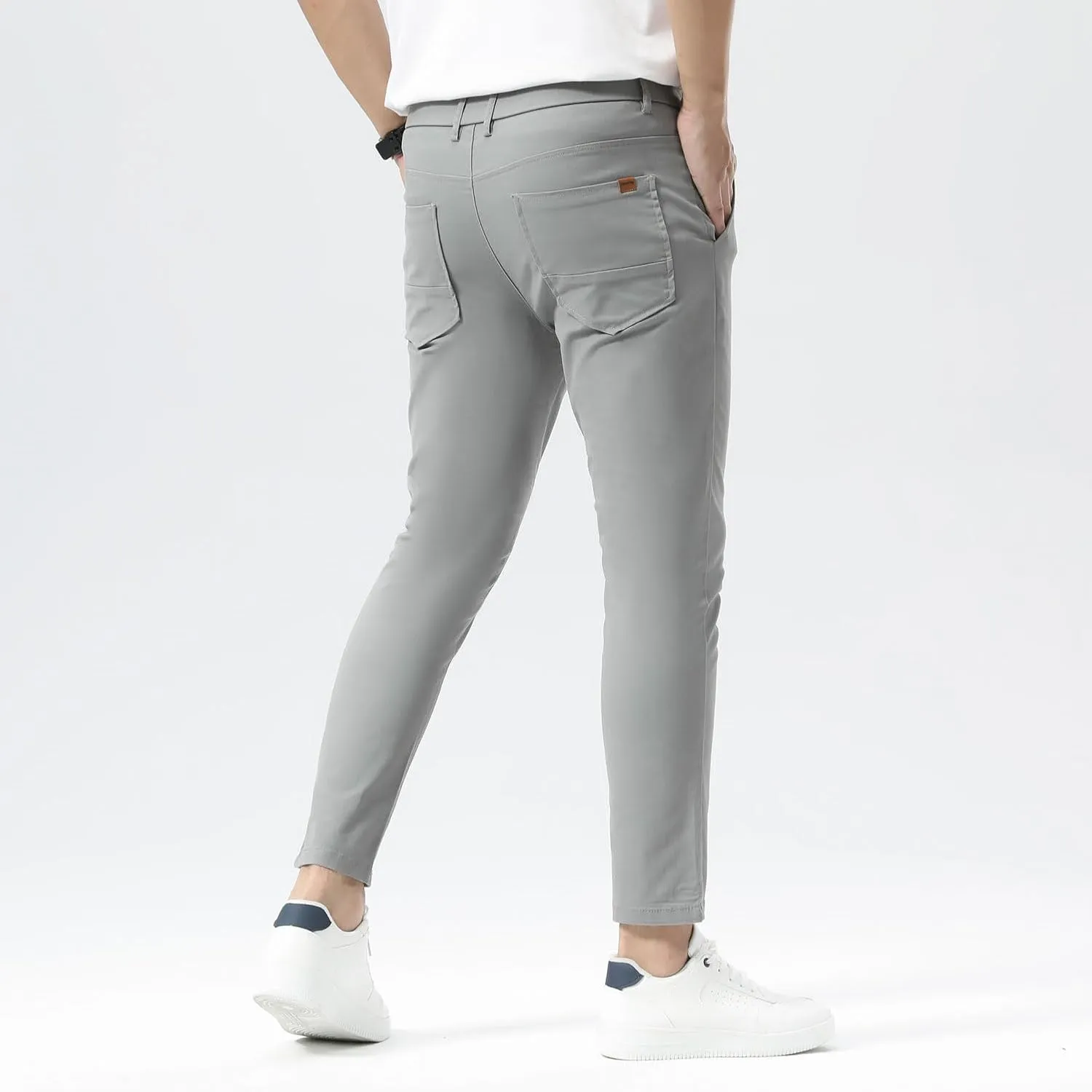 Plaid&Plain Men's Slim Fit Khaki Pants Stretch Cropped Chino Skinny Pants