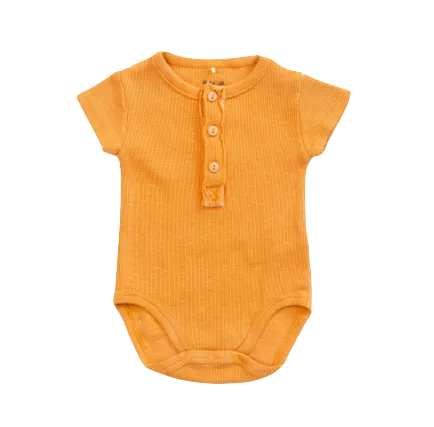 Play UP - Baby Ribbed Henley Onesie in Mustard