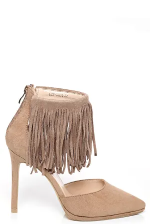 Pointy Fringe Stiletto Heel in Mocha