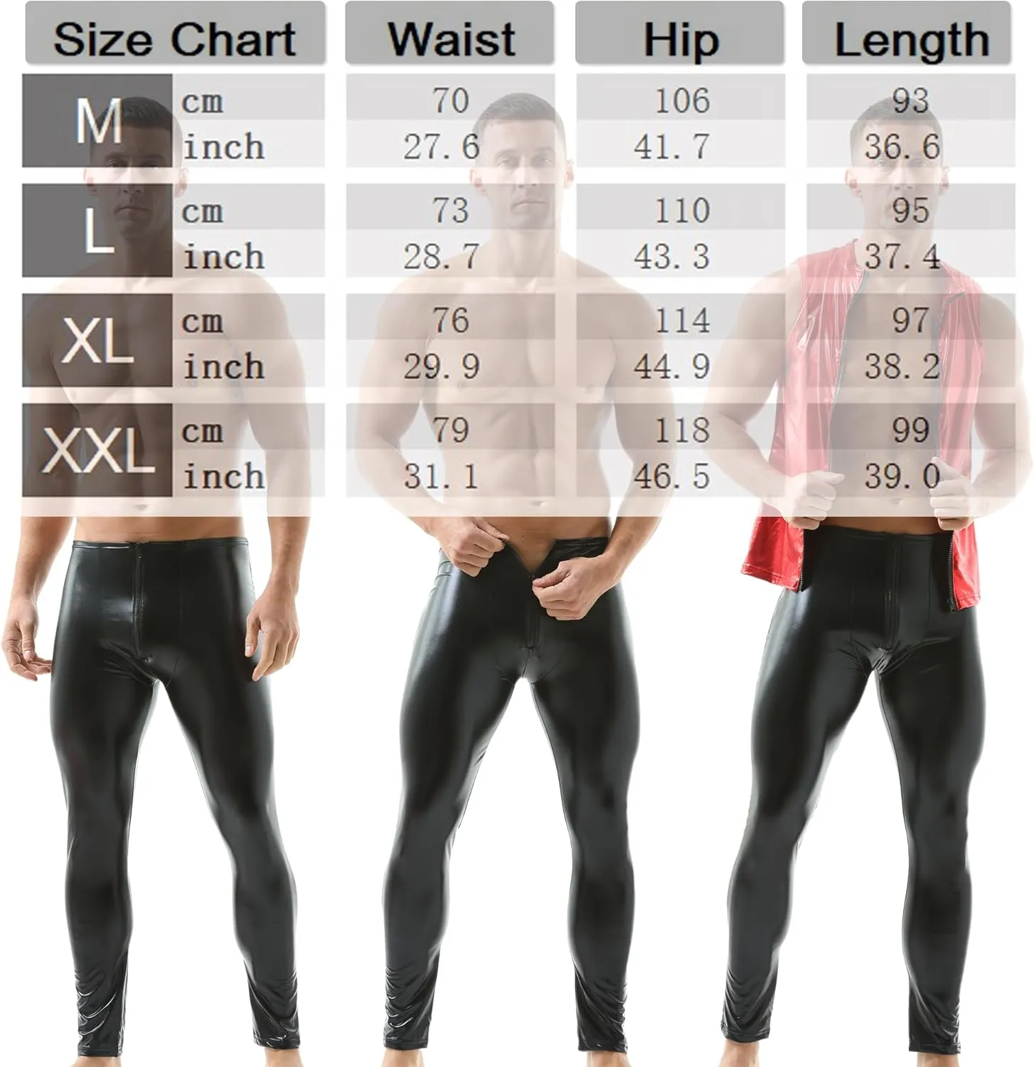 QiaTi Mens Skinny Pants Faux Leather Open Crotch Trousers with Bulge Pouch