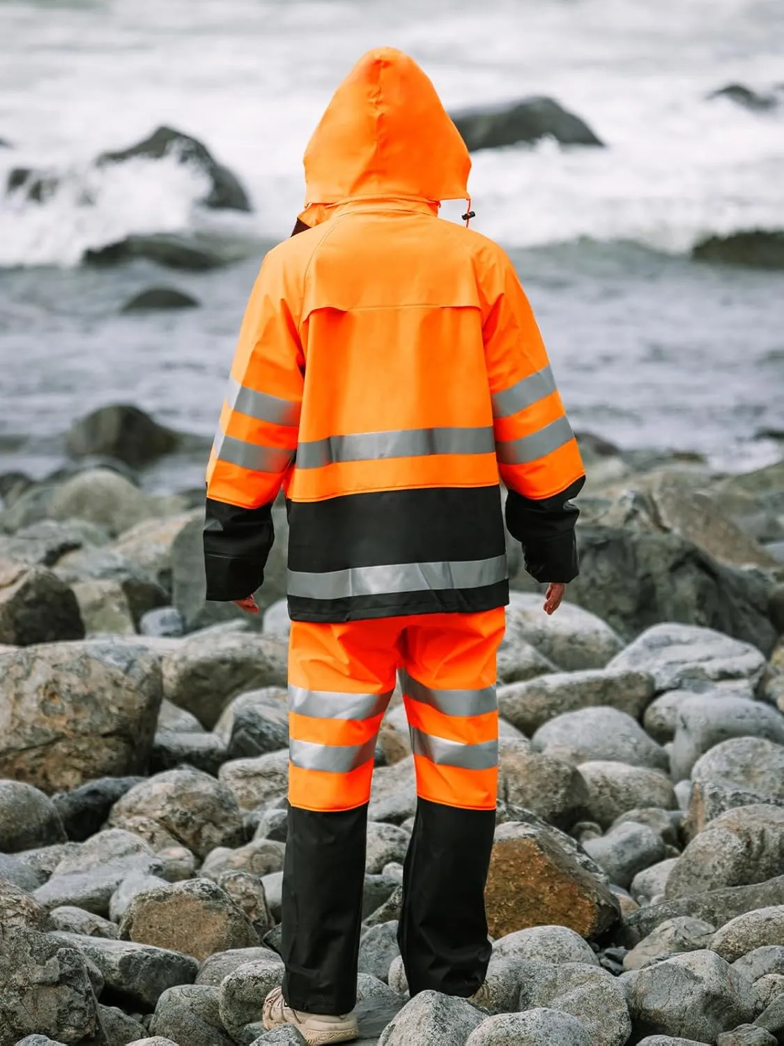 Rain Suits Waterproof for Men & Women Heavy Duty Rain Gear High Visibility Reflective Jacket Bib Pants