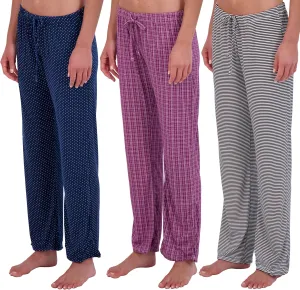 Real Essentials 3 Pack: Womens Ultra-Soft Comfy Pajama Lounge Pants Sleepwear (Available in Plus Size)