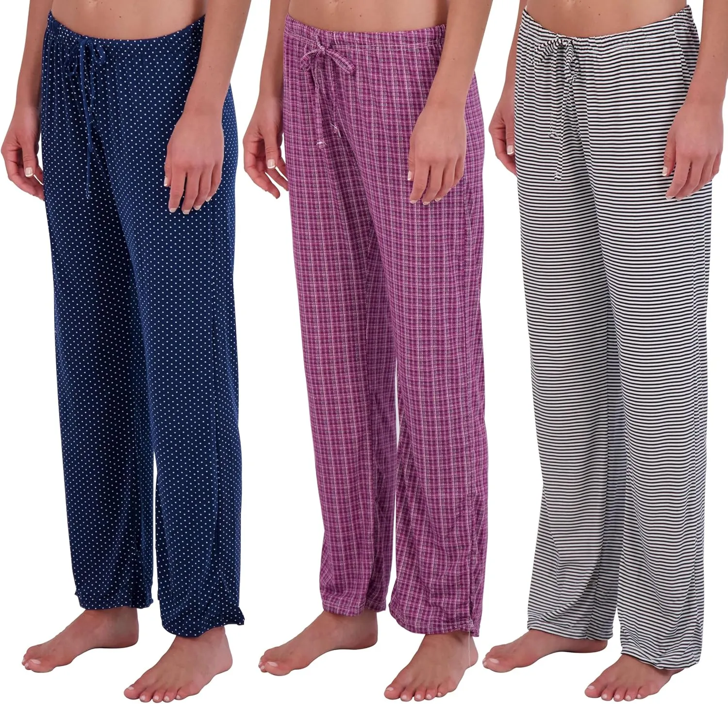Real Essentials 3 Pack: Womens Ultra-Soft Comfy Pajama Lounge Pants Sleepwear (Available in Plus Size)