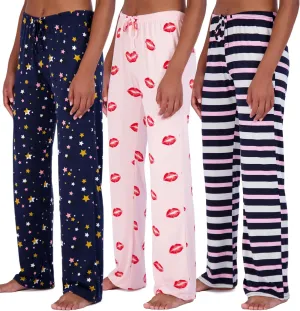 Real Essentials 3 Pack: Womens Ultra-Soft Comfy Pajama Lounge Pants Sleepwear (Available in Plus Size)