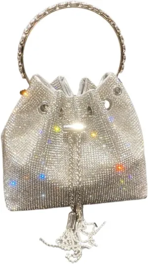 Rhinestone Bags Purses and Handbags Bags for Women Designer Bucket Clutch Purse Evening Banquet Bag Crystal Rhinestone Shoulder Bag(Silver Big 19cm)