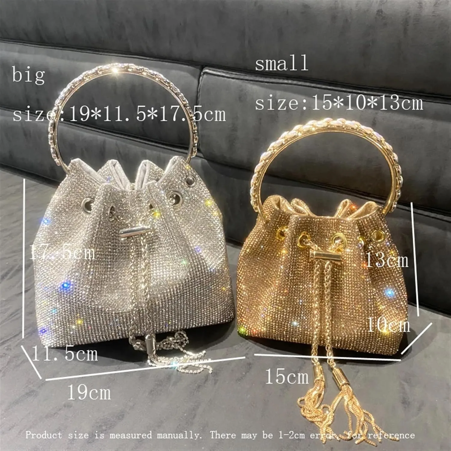 Rhinestone Bags Purses and Handbags Bags for Women Designer Bucket Clutch Purse Evening Banquet Bag Crystal Rhinestone Shoulder Bag(Silver Big 19cm)
