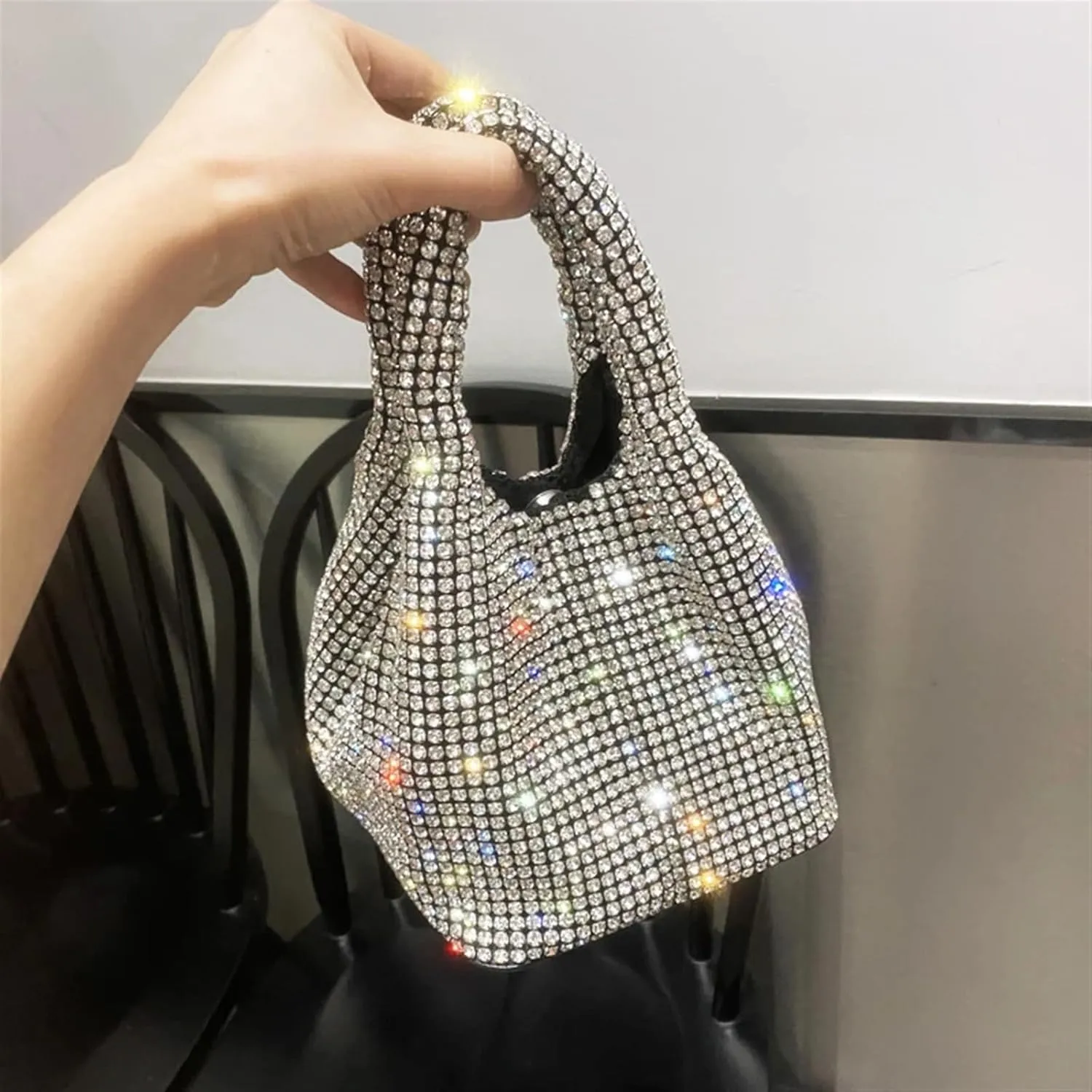 Rhinestone Bags Shiny Crystal Clutch Purse Bucket Shoulder Bag Rhinestone Handmade Purses and Handbags Luxury Designer Evening Clutch Bag Purse(Pink)