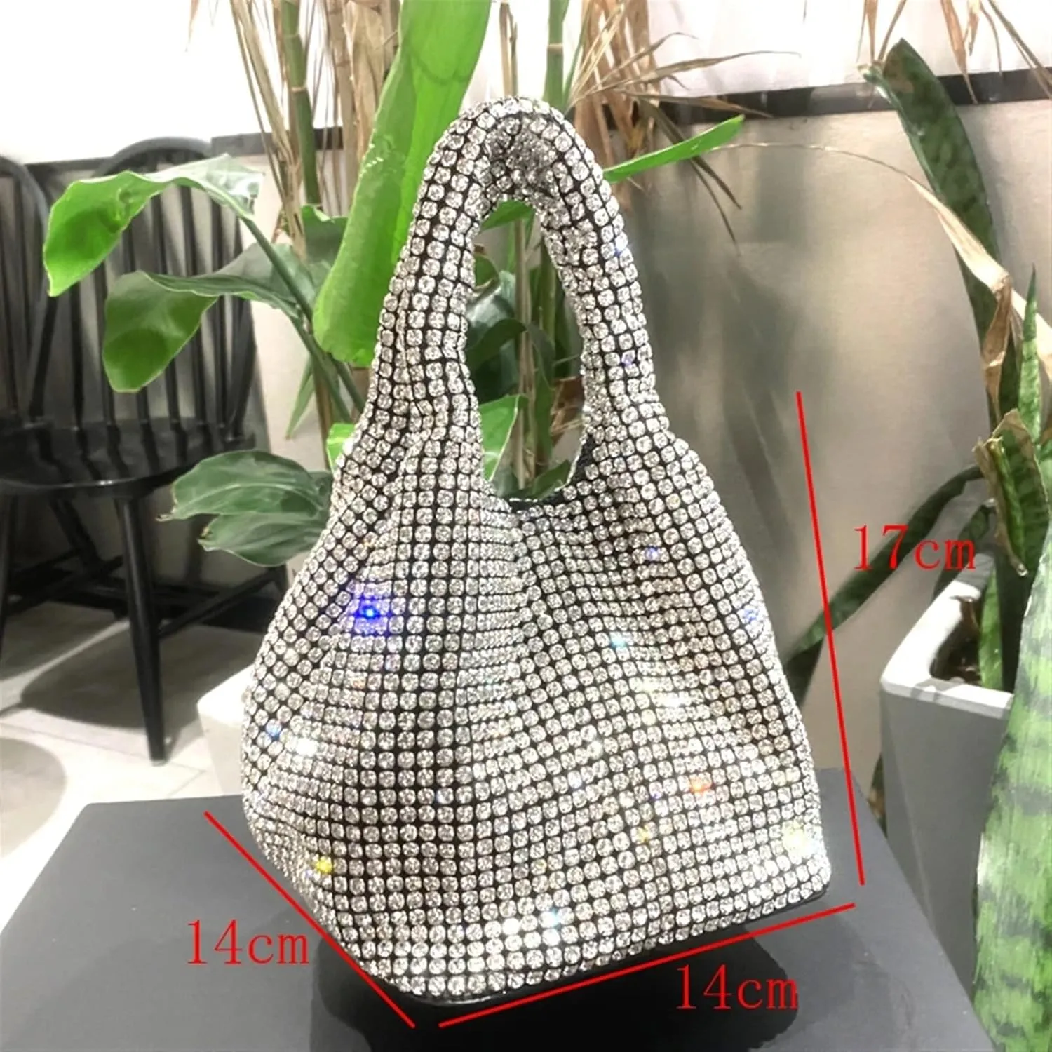 Rhinestone Bags Shiny Crystal Clutch Purse Bucket Shoulder Bag Rhinestone Handmade Purses and Handbags Luxury Designer Evening Clutch Bag Purse(Pink)