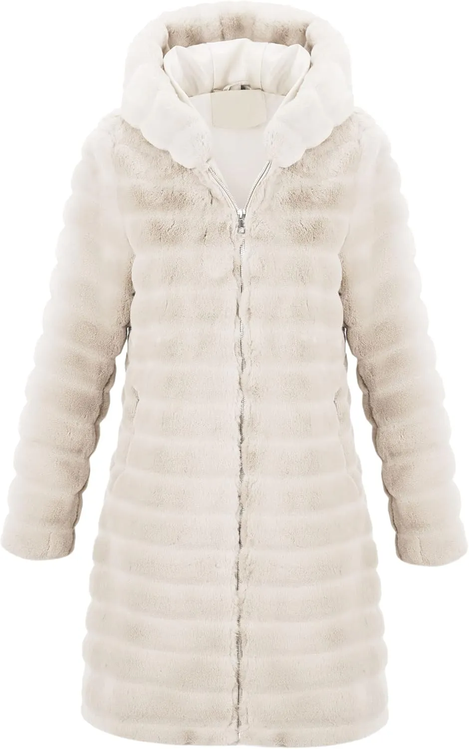 RISISSIDA Women Long Faux Fur Coat Fuzzy Jacket Hooded Winter Fall Warm Overcoat
