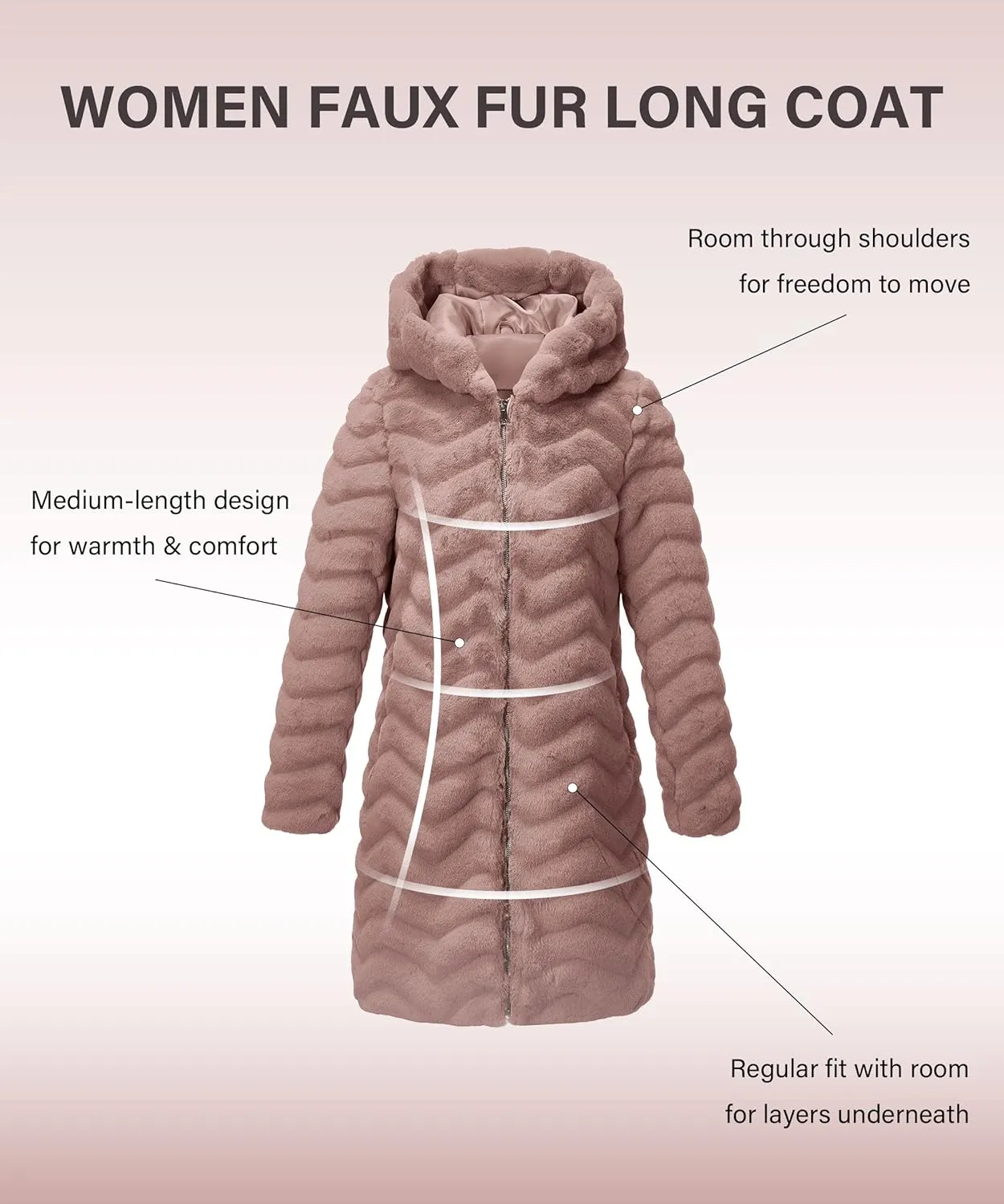 RISISSIDA Women Long Faux Fur Coat Fuzzy Jacket Hooded Winter Fall Warm Overcoat