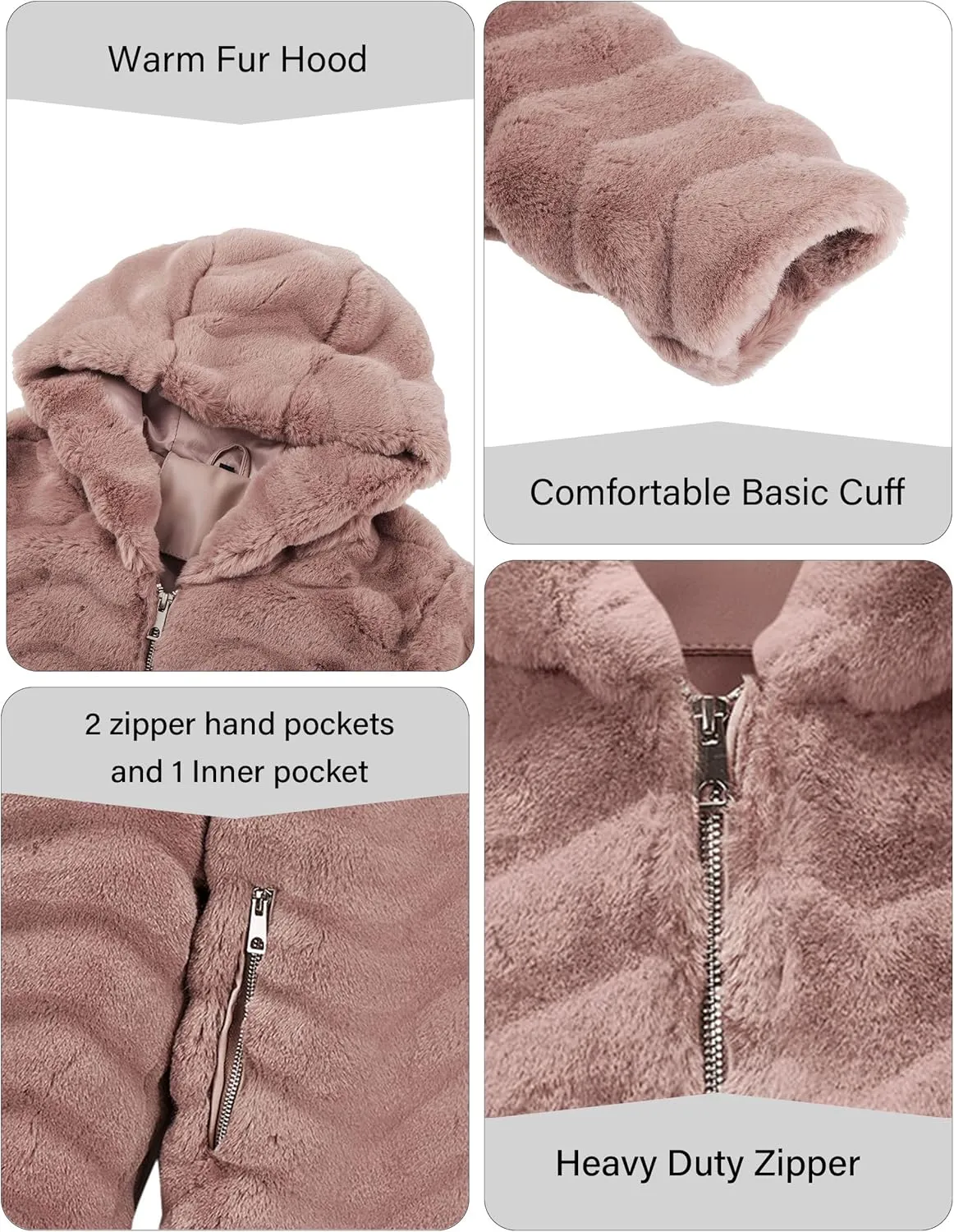 RISISSIDA Women Long Faux Fur Coat Fuzzy Jacket Hooded Winter Fall Warm Overcoat