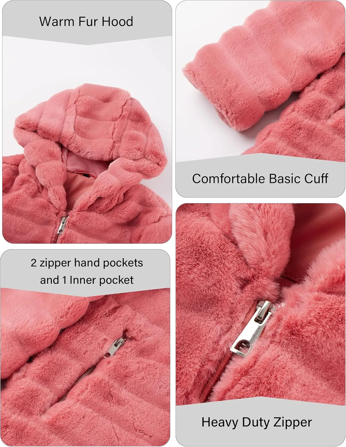 RISISSIDA Women Long Faux Fur Coat Fuzzy Jacket Hooded Winter Fall Warm Overcoat