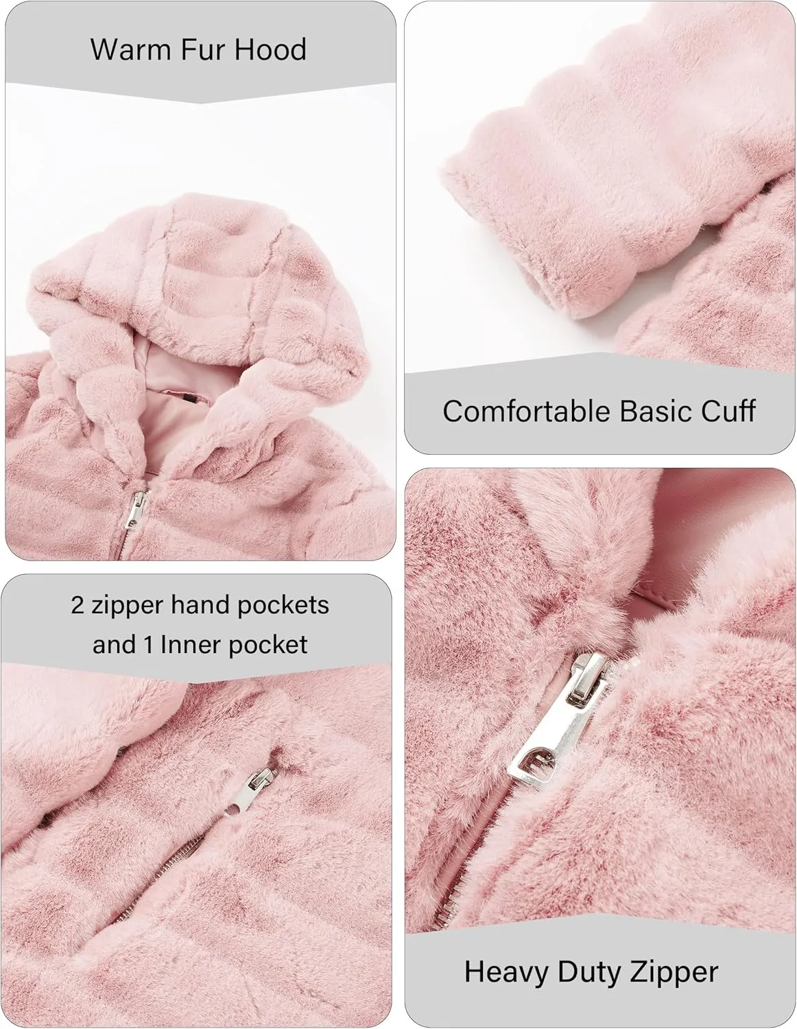 RISISSIDA Women Long Faux Fur Coat Fuzzy Jacket Hooded Winter Fall Warm Overcoat
