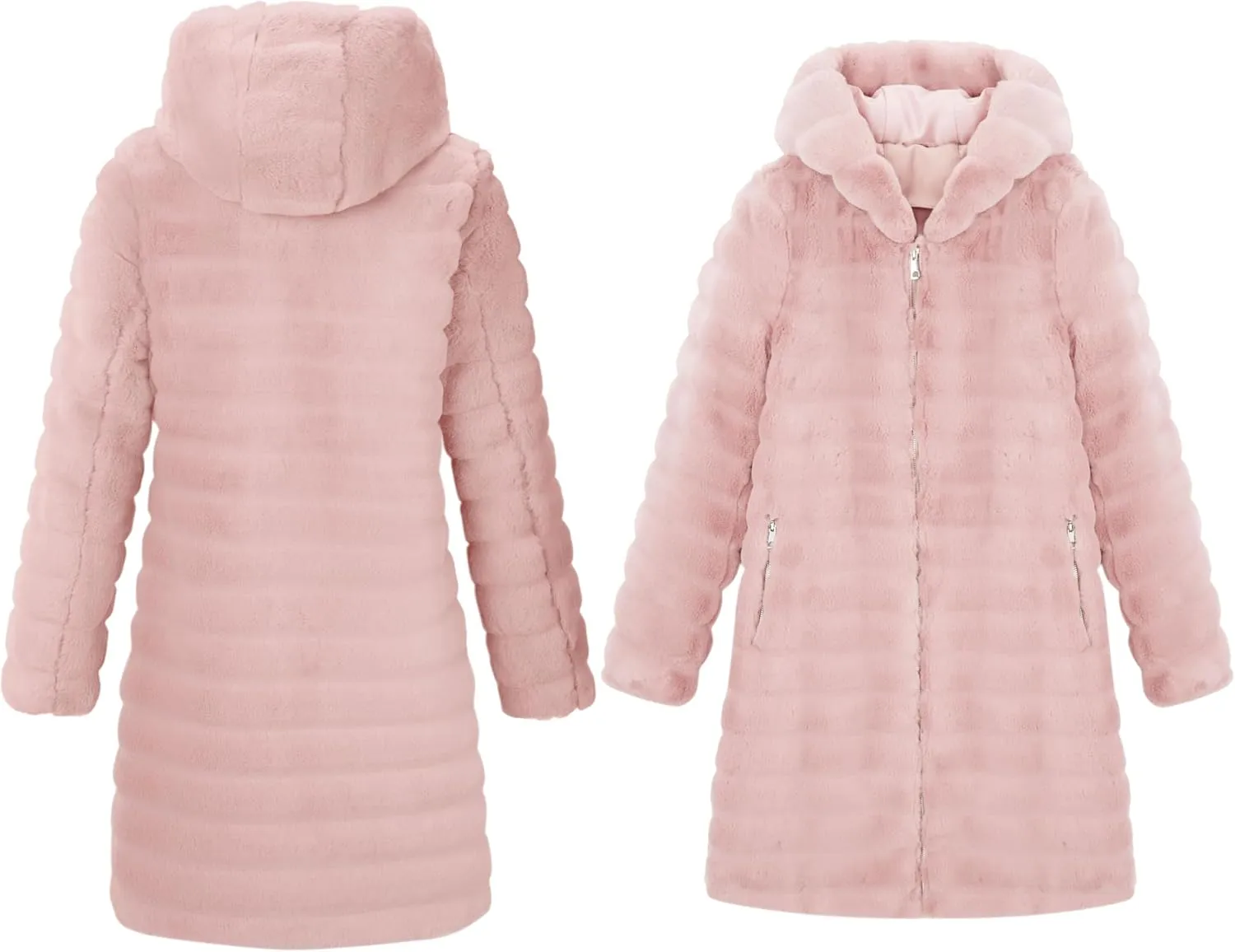 RISISSIDA Women Long Faux Fur Coat Fuzzy Jacket Hooded Winter Fall Warm Overcoat