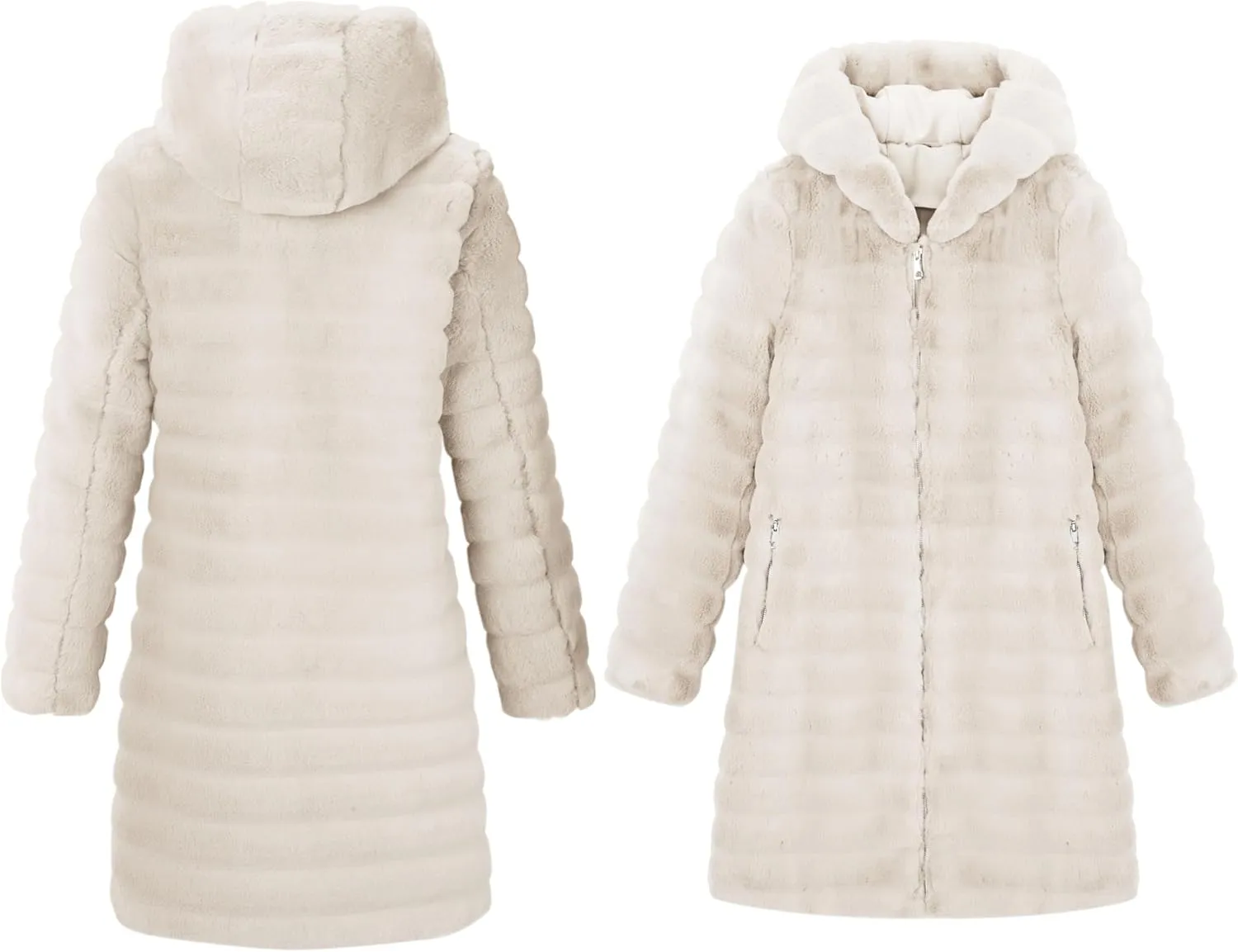 RISISSIDA Women Long Faux Fur Coat Fuzzy Jacket Hooded Winter Fall Warm Overcoat