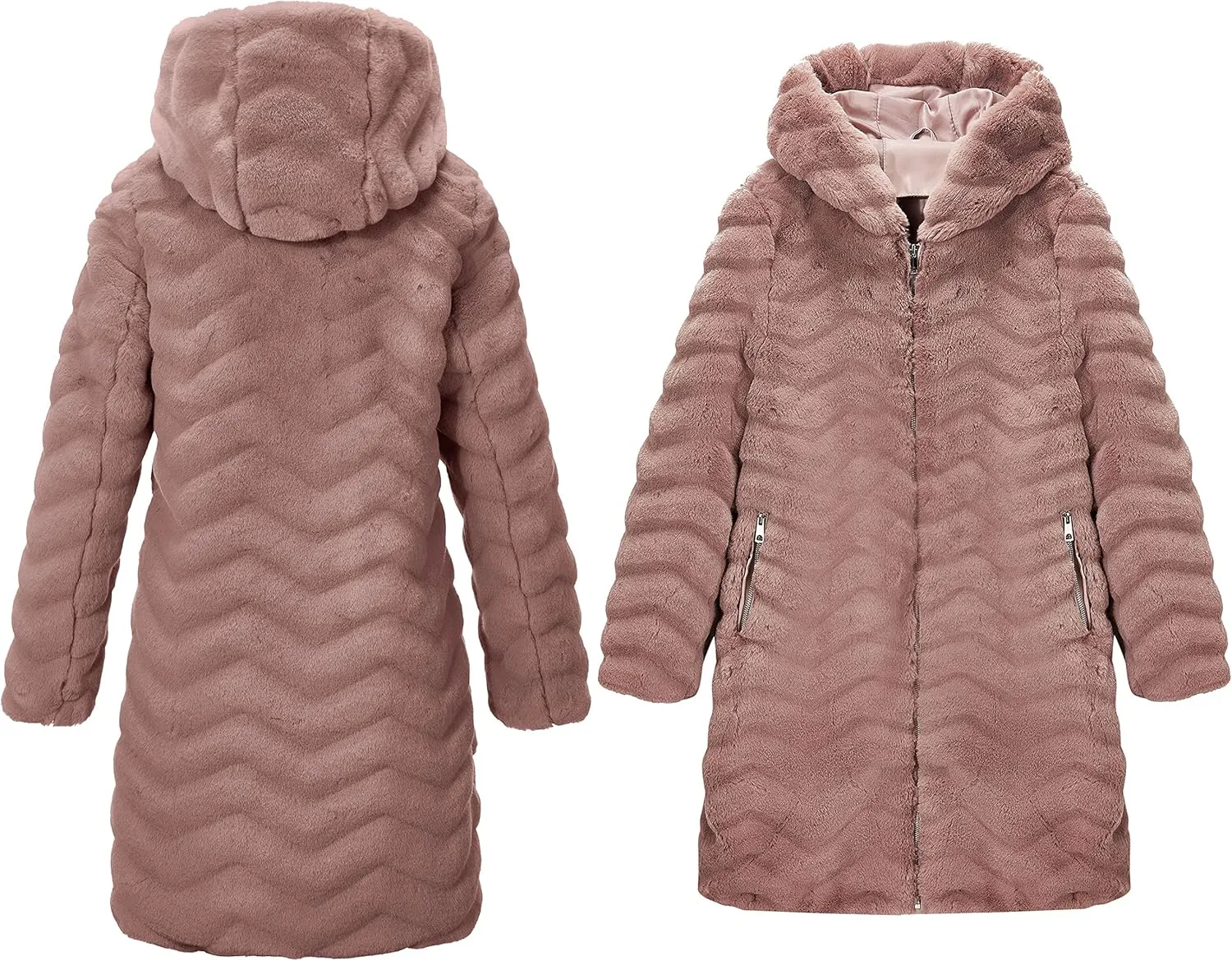 RISISSIDA Women Long Faux Fur Coat Fuzzy Jacket Hooded Winter Fall Warm Overcoat