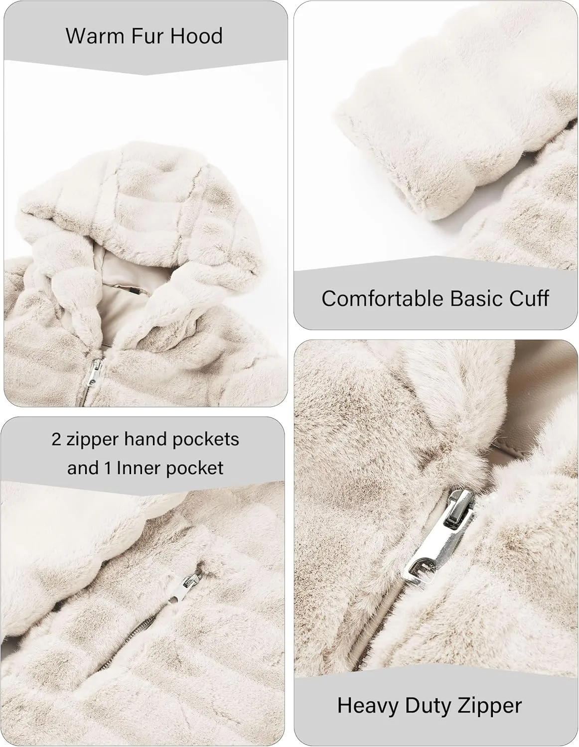 RISISSIDA Women Long Faux Fur Coat Fuzzy Jacket Hooded Winter Fall Warm Overcoat
