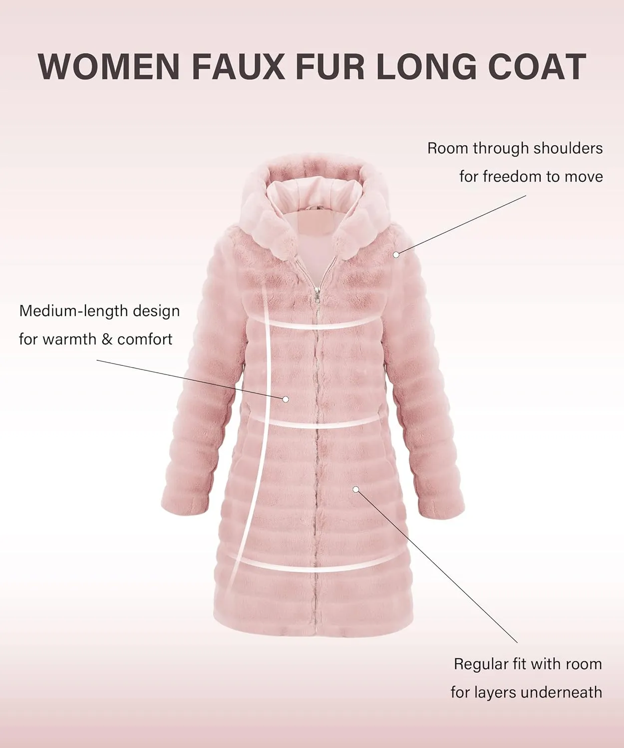 RISISSIDA Women Long Faux Fur Coat Fuzzy Jacket Hooded Winter Fall Warm Overcoat