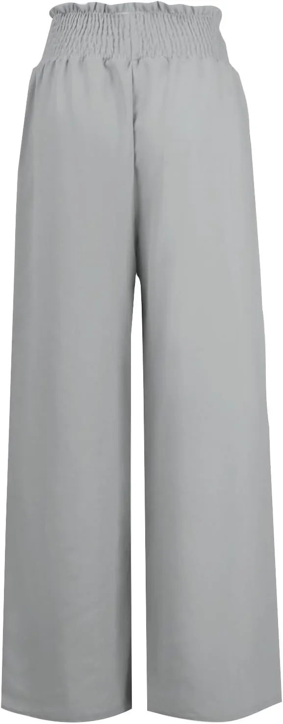 sdbrld Linen Pants Women High Waisted Lightweight Pants Drawstring Straight Leg Trousers Summer Elastic Pants with Pockets
