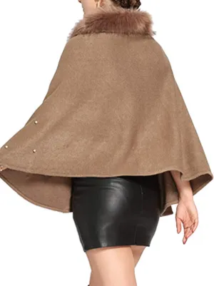 SEMATOMALA Women's Winter/Autumn Bridal Faux Cashmere Fur Collar Cardigan Shawl Wraps Cloak Coat Poncho Cape Jacket Outwear