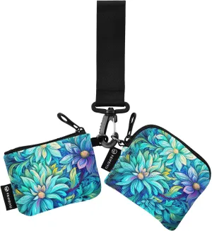 senya Zip Around Dual Pouch Keychain Wristlet Wallet Bright Dazzling Flowers Portable Detachable Coin Purse Pouch for Women