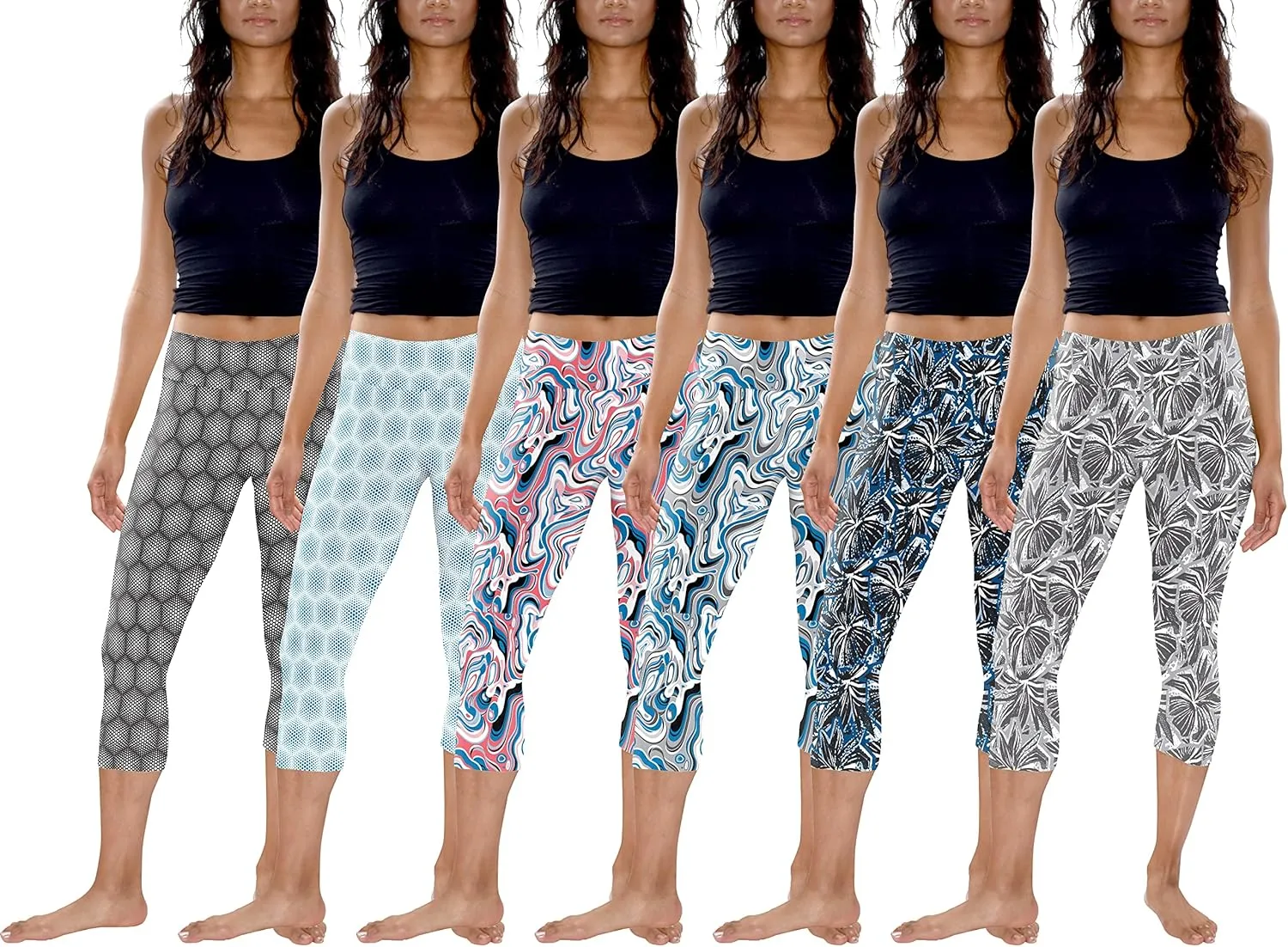 Sexy Basics Womens' Capri Length Skinny Pant Leggings | Ultra Soft Active Stretch Pants | Multi Packs & Colors