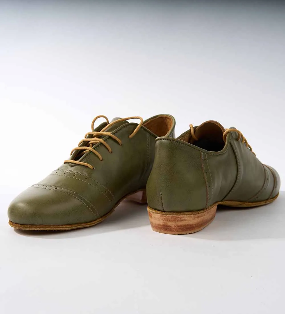 Sleek Monochromatic Olive Green Leather - Handmade Tango Shoes - Rock 3075