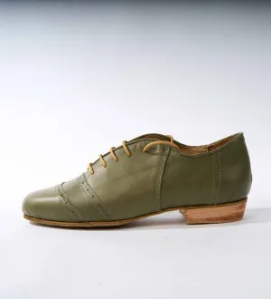 Sleek Monochromatic Olive Green Leather - Handmade Tango Shoes - Rock 3075