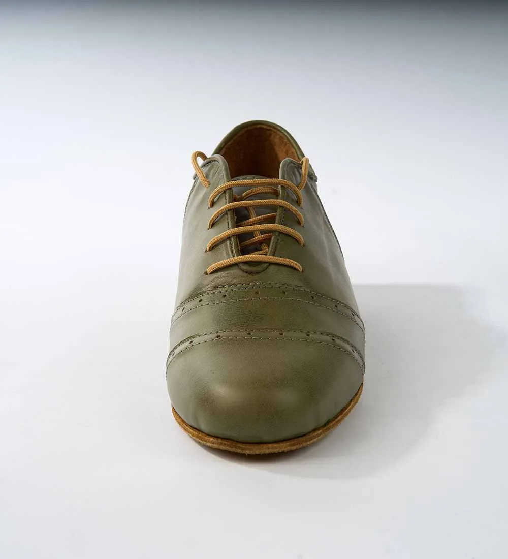 Sleek Monochromatic Olive Green Leather - Handmade Tango Shoes - Rock 3075