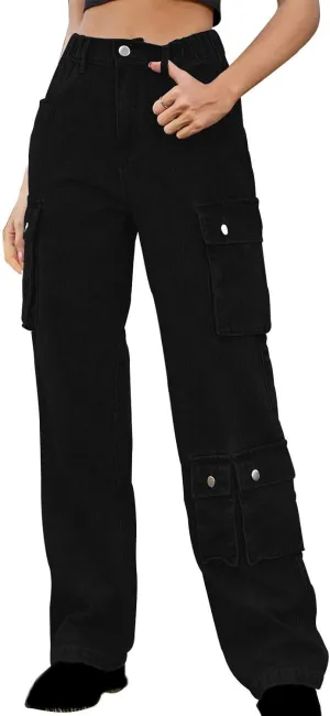 SMIDOW High Waist Denim Cargo Pants for Women Casual Baggy Straight Wide Leg Pants Trendy Y2K Streetwear Jeans