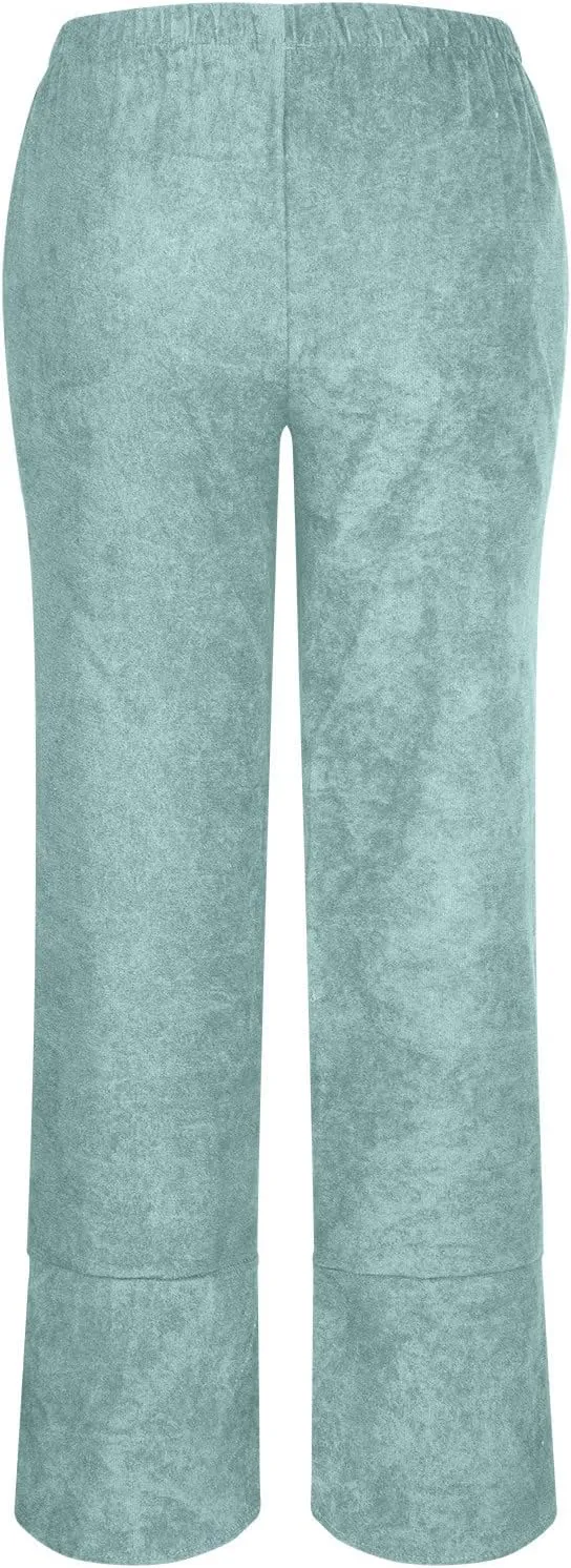 SMIDOW Womens Elastic High Waist Cotton Pants with Pockets Dressy Casual Loose Cropped Pant Comfy Lounge Trousers