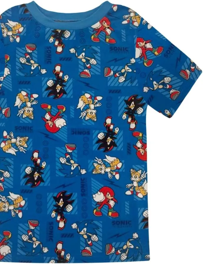 Sonic The Hedgehog 4 Piece Pajama Set - Boys PJs Short Sleeve Shirt, Shorts & Pants - Kids Sleepwear Set - Official License