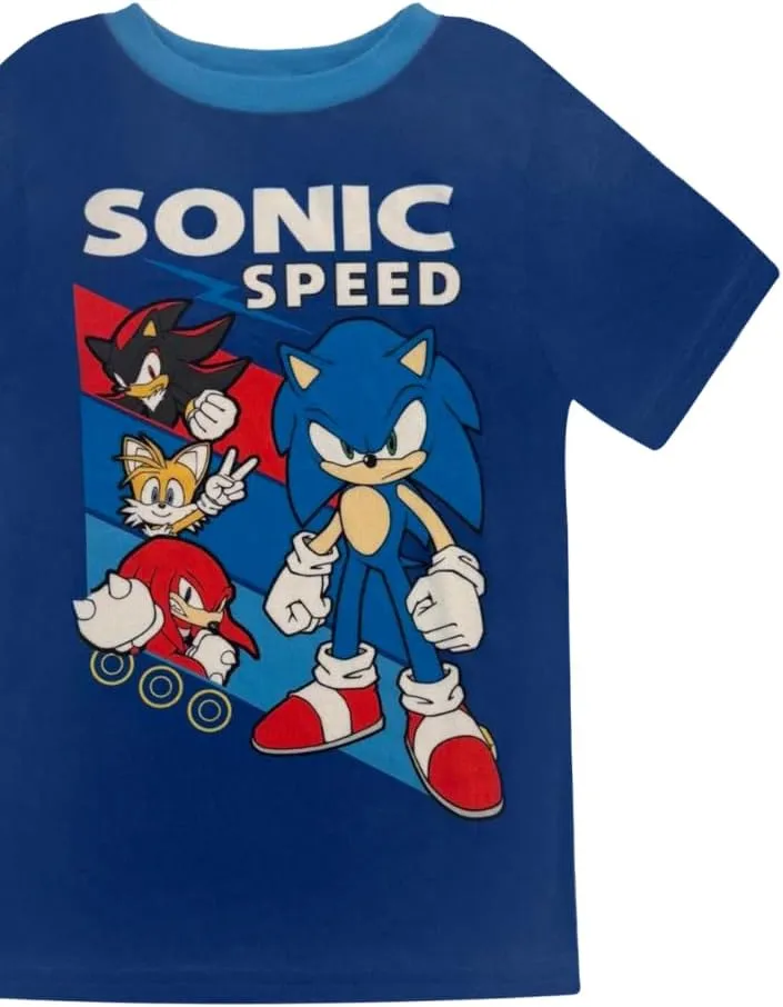Sonic The Hedgehog 4 Piece Pajama Set - Boys PJs Short Sleeve Shirt, Shorts & Pants - Kids Sleepwear Set - Official License